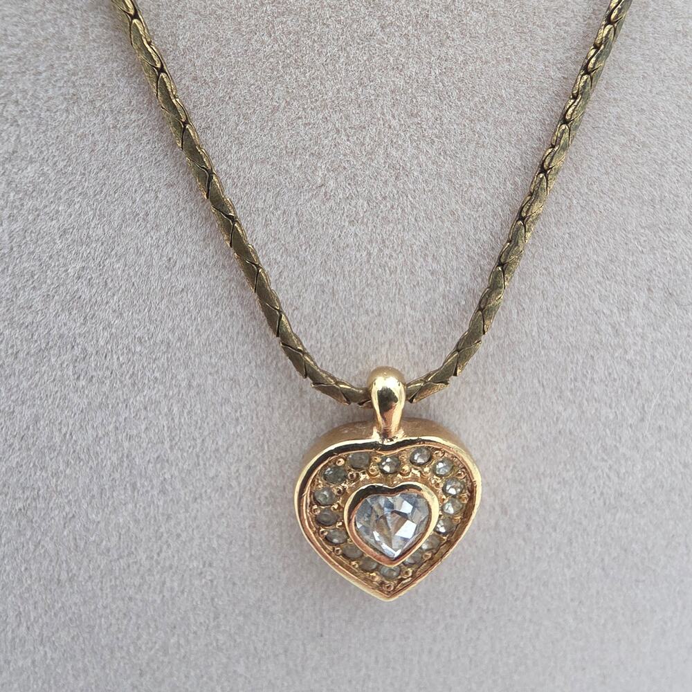 Christian Dior Gold-Tone Heart Pendant Necklace with Crystal Halo